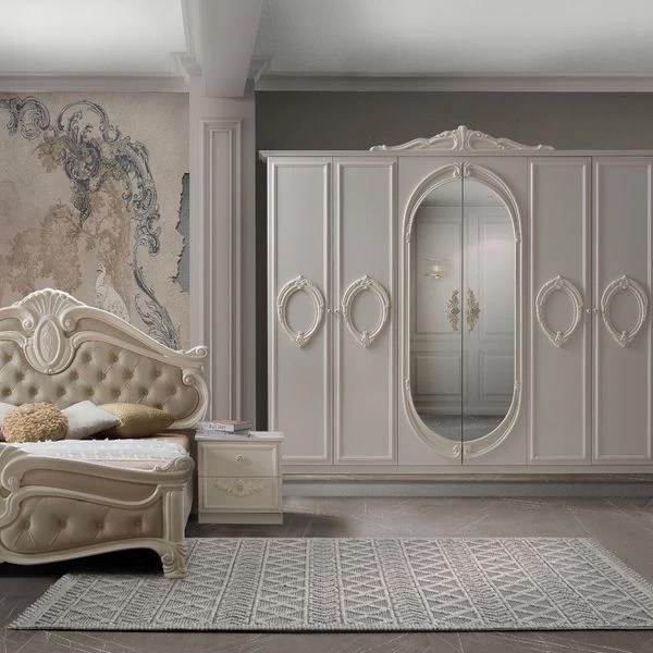 Schlafzimmer Set Nora In Weiß / Beige Barock Design 3 Schlafzimmer Set Nora In Weiß / Beige Barock Design