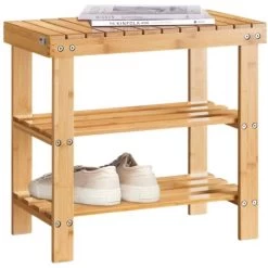 SoBuy FSR02-K-N Schuhregal Sitzbank Garderobenbank Schuhbank Aus Hochwertigem Bambus Mit 2 Jahren Garantie B50cm