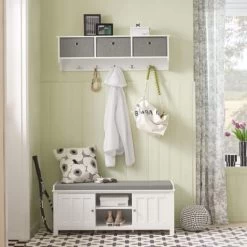 SoBuy FSR35-W Sitzbank Bettbank Schuhschrank Sitzkommode Garderobenbank Mit Sitzkissen MDF Weiß BHT Ca: 105x43x35cm -Möbelhaus 5171740 3