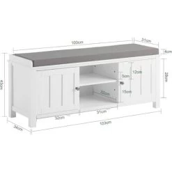 SoBuy FSR35-W Sitzbank Bettbank Schuhschrank Sitzkommode Garderobenbank Mit Sitzkissen MDF Weiß BHT Ca: 105x43x35cm -Möbelhaus 5171740 5