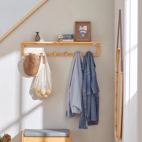 SoBuy FHK06-N Flurgarderobe Badregal Wandgarderobe Mit 6 Haken Und Ablage Handtuchhalter Aus Bambus BHT Ca: 90x16,5x12,5cm 4 SoBuy FHK06-N Flurgarderobe Badregal Wandgarderobe Mit 6 Haken Und Ablage Handtuchhalter Aus Bambus BHT Ca: 90x16,5x12,5cm – Bild 2