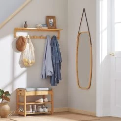 SoBuy FHK06-N Flurgarderobe Badregal Wandgarderobe Mit 6 Haken Und Ablage Handtuchhalter Aus Bambus BHT Ca: 90x16,5x12,5cm 9 SoBuy FHK06-N Flurgarderobe Badregal Wandgarderobe Mit 6 Haken Und Ablage Handtuchhalter Aus Bambus BHT Ca: 90x16,5x12,5cm -Möbelhaus 5171748 3