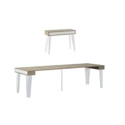 Esstisch, Konsolentisch, Ausziehtisch Bis 300cm, Mattweiß/ Gebürstete Eiche. 52x90x79