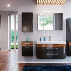 Badmöbel-Set Badmöbel Rima 5-teilig Anthrazit - Walnuss