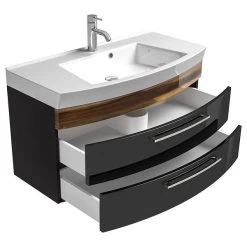 Badmöbel-Set Badmöbel Rima 5-teilig Anthrazit - Walnuss -Möbelhaus 526120126