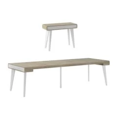 Esstisch, Konsolentisch, Ausziehtisch Bis 300cm, Matt Weiß/ Eiche Gebürstet.102x52x79