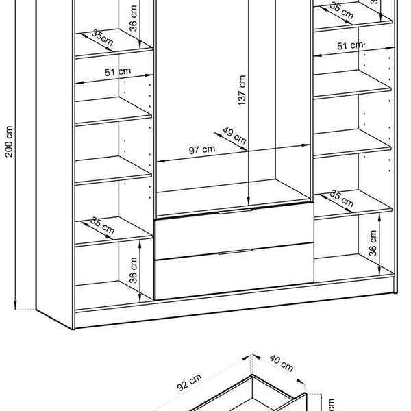 Kleiderschrank Mit Lamellen NOE Mit Garderobenschrank, Schubladen, 2-türig Schrank 6 Kleiderschrank Mit Lamellen NOE Mit Garderobenschrank, Schubladen, 2-türig Schrank – Bild 4