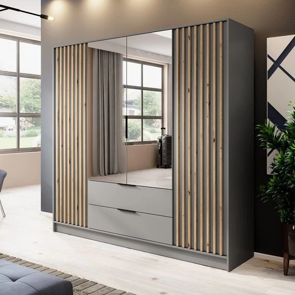 Kleiderschrank Mit Lamellen NOE Mit Garderobenschrank, Schubladen, 2-türig Schrank 22 Kleiderschrank Mit Lamellen NOE Mit Garderobenschrank, Schubladen, 2-türig Schrank – Bild 20