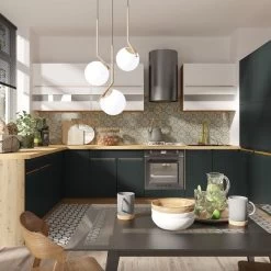 Küche Eckküche Farbe Grün Weiss Küchenzeile Individuell Stellbar Soft Close