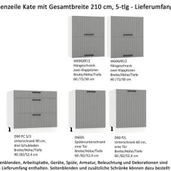 Kate - Moderne Küchenzeile Einbauküche Mit Geriffelten Fronten, 210 Cm, 5-teilig -Möbelhaus 531852365