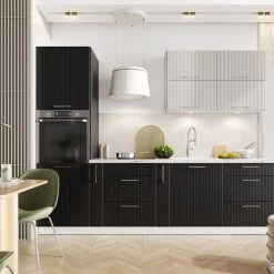 Kate - Moderne Küchenzeile Einbauküche Mit Geriffelten Fronten, 210 Cm, 5-teilig -Möbelhaus 531852373