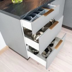 Kate - Moderne Küchenzeile Einbauküche Mit Geriffelten Fronten, 210 Cm, 5-teilig -Möbelhaus 531852619