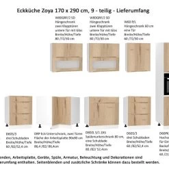 Grifflose Eckküche Küchenzeile In L-Form ZOYA 290x170 Cm, 9-tlg, Mit 7 Schubladen -Möbelhaus 532315311