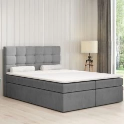 Boxspringbett CINTO Doppelbett 180x200 Grau Topper Montage, Samtstoff H3/ H4