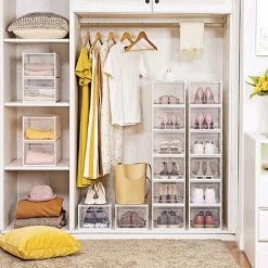 Songmics Schuhboxen, 18er Set, Aufbewahrungsboxen Für Schuhe, Schuh-Organizer, Kunststoffboxen, Faltbar Und Stapelbar, Für Schuhe Bis Größe 46, Transparent-weiß LSP18MWT -Möbelhaus 53439126 2