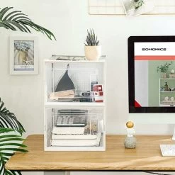 Songmics Schuhboxen, 18er Set, Aufbewahrungsboxen Für Schuhe, Schuh-Organizer, Kunststoffboxen, Faltbar Und Stapelbar, Für Schuhe Bis Größe 46, Transparent-weiß LSP18MWT -Möbelhaus 53439126 4