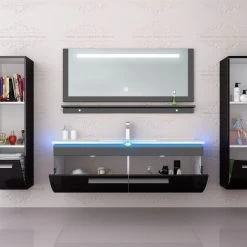 120 Cm Badmöbel Set Weiss Hochglanz LED Badezimmermöbel Komplett Badezimmer 120 Cm . -Möbelhaus 534709822