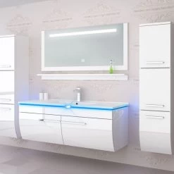 120 Cm Badmöbel Set Schwarz Hochglanz LED Badezimmermöbel Komplett Badezimmer 120 Cm -Möbelhaus 534709970