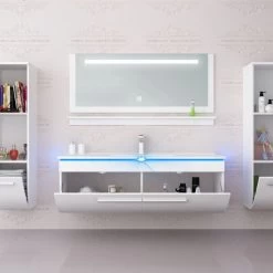 120 Cm Badmöbel Set Schwarz Hochglanz LED Badezimmermöbel Komplett Badezimmer 120 Cm -Möbelhaus 534709973