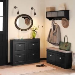 SoBuy FSR79-SCH Schuhschrank Mit 4 Klappen Schuhregal Schuhkipper Mit 8 Ablageflächen Schuhkommode Schuhablage Schwarz BHT Ca.: 105x82x24cm -Möbelhaus 53550884 4