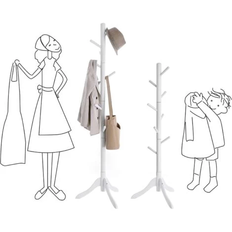 Songmics VASAGLE Garderobenständer, Kleiderständer Aus Massivholz, Freistehende Garderobe In Baumform, Mit 8 Haken, Für Jacken, Hüte, Taschen, Eingangsbereich, Flur, Kautschukholz, Weiß RCR60WT 6 Songmics VASAGLE Garderobenständer, Kleiderständer Aus Massivholz, Freistehende Garderobe In Baumform, Mit 8 Haken, Für Jacken, Hüte, Taschen, Eingangsbereich, Flur, Kautschukholz, Weiß RCR60WT – Bild 4