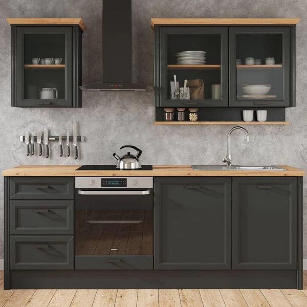 Klassische Küche, Schränke, Küchenzeile 230 Cm Grau Oder Hell Neu&Schnell 3 Klassische Küche, Schränke, Küchenzeile 230 Cm Grau Oder Hell Neu&Schnell