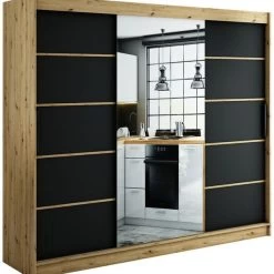Kleiderschrank, Schiebetürenschrank LETO V2 250 Cm Mit Kleiderstange Und Spiegel