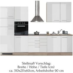 Küche Küchenblock LAUREL Weiß Hochglanz Ohne Geräte Ca. 310 X 211 X 60 Cm -Möbelhaus 540886344
