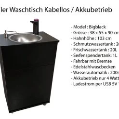 Mobiles Handwaschbecken Bigblack Mit Seifenspender Bat Betriebener Wasserhahn Schwarz -Möbelhaus 541873220