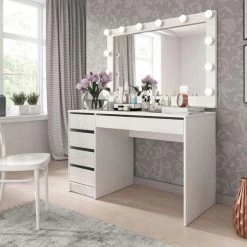 Schminktisch ADA Schreibtisch 120 Cm Modern Mit 5 Schubladen Weiß Schwarz