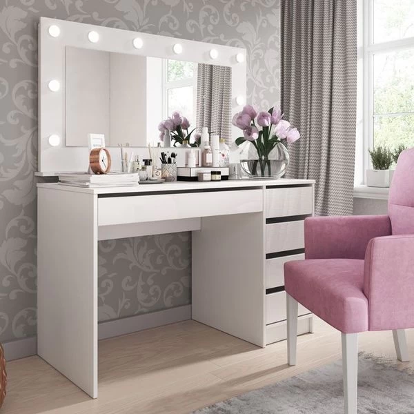 Schminktisch ADA Schreibtisch 120 Cm Modern Mit 5 Schubladen Weiß Schwarz 4 Schminktisch ADA Schreibtisch 120 Cm Modern Mit 5 Schubladen Weiß Schwarz – Bild 2