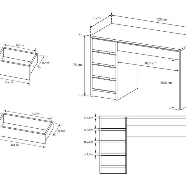 Schminktisch ADA Schreibtisch 120 Cm Modern Mit 5 Schubladen Weiß Schwarz 7 Schminktisch ADA Schreibtisch 120 Cm Modern Mit 5 Schubladen Weiß Schwarz – Bild 5