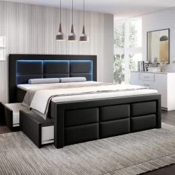 Boxspringbett Aston Bett Mit 2x Bettkasten Inkl. 16 Farben LED Und Fussteil -Möbelhaus 557341692