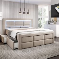Boxspringbett Aston Bett Mit 2x Bettkasten Inkl. 16 Farben LED Und Fussteil