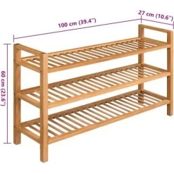 Schuhregal Mit 3 Etagen 100x27x60 Cm Massivholz Eiche VidaXL -Möbelhaus 5587663 5