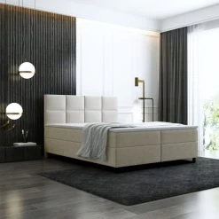 Boxspringbett Lena Doppelbett Beige, 180x200 Topper, Montage, H3