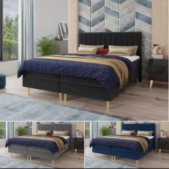Bett Boxspringbett GOLD + 2 Bettkästen, Bettgestell, Polsterbett, Velours Stoff