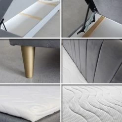 Bett Boxspringbett GOLD + 2 Bettkästen, Bettgestell, Polsterbett, Velours Stoff -Möbelhaus 563280360