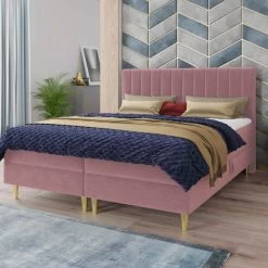 Bett Boxspringbett GOLD + 2 Bettkästen, Bettgestell, Polsterbett, Velours Stoff -Möbelhaus 563280371