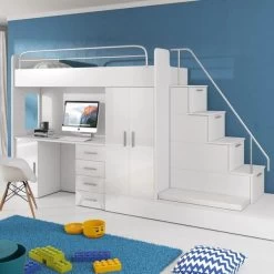 Hochbett Mit Schreibtisch TOMI 5 , Schrank, Treppe Und Gästebett In Hochglanz ! 20 Hochbett Mit Schreibtisch TOMI 5 , Schrank, Treppe Und Gästebett In Hochglanz ! -Möbelhaus 563433372