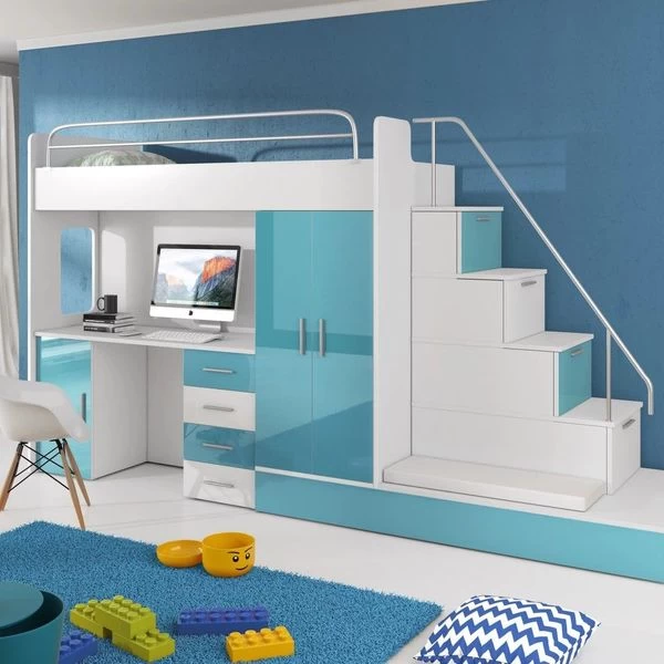 Hochbett Mit Schreibtisch TOMI 5 , Schrank, Treppe Und Gästebett In Hochglanz ! 5 Hochbett Mit Schreibtisch TOMI 5 , Schrank, Treppe Und Gästebett In Hochglanz ! – Bild 3