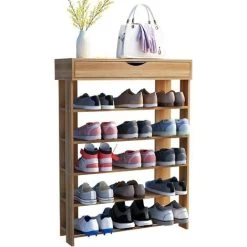 Soges Schuhregal Aus Holzverbundstoff Mit 5 Ebenen Schuhregal Für Den Wohnzimmerflur, Größe 75 X 24 X 94 Cm