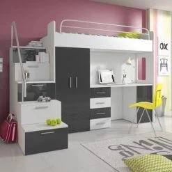 Etagenbett TOMI 4s - Doppelstockbett Hochglanz Weiss Grau Kinderbett Hochbett !