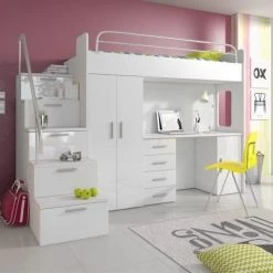 Etagenbett TOMI 4s - Doppelstockbett Hochglanz Weiss Grau Kinderbett Hochbett ! -Möbelhaus 567818458