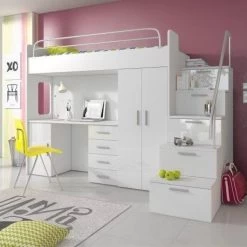 Etagenbett TOMI 4s - Doppelstockbett Hochglanz Weiss Grau Kinderbett Hochbett ! -Möbelhaus 567818459