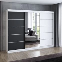 Schwebetürenschrank, 3-türig Schrank 200 Cm Mit 4 Schubladen, Und Spiegel- VILANO 1 -Möbelhaus 567844844