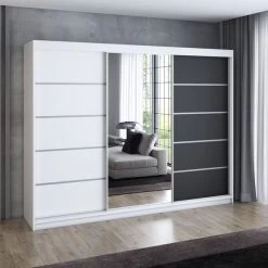 Schwebetürenschrank, 3-türig Schrank 200 Cm Mit 4 Schubladen, Und Spiegel- VILANO 1 -Möbelhaus 567844849