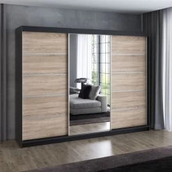 Schwebetürenschrank, 3-türig Schrank 200 Cm Mit 4 Schubladen, Und Spiegel- VILANO 1 -Möbelhaus 567844860