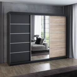 Schwebetürenschrank, 3-türig Schrank 200 Cm Mit 4 Schubladen, Und Spiegel- VILANO 1 -Möbelhaus 567844864