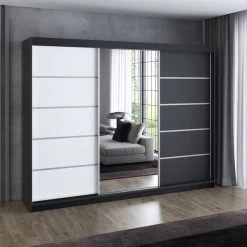 Schwebetürenschrank, 3-türig Schrank 200 Cm Mit 4 Schubladen, Und Spiegel- VILANO 1 -Möbelhaus 567844889